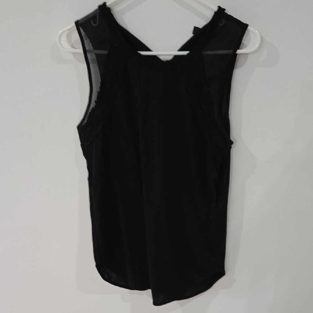 J. Crew Sz Small Black Sleeveless Ruffle & Mesh Top